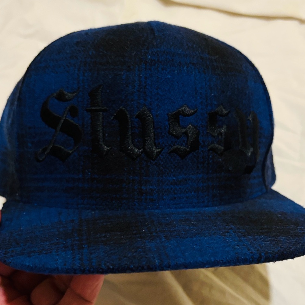 Vintage Stussy Plaid Blue and Black SnapBack Cap, Y2K OSFM, good condition